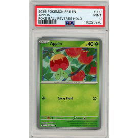 2025 Pokemon Prismatic Evolutions Applin Poke Ball Reverse Holo #009 PSA 9 Mint